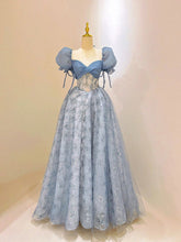 Tulle Lace Long Prom Dress, Beautiful Short Sleeve Evening Dress S5363