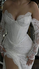 Sexy Lace Long Wedding Dresses Mermaid Bridal Gown S7167