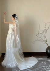 White Tulle Lace Long Sexy Wedding Dress S6951
