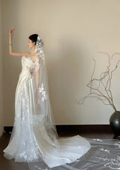 White Tulle Lace Long Sexy Wedding Dress S6951