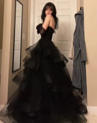 Black Prom Dress, Tulle Evening Dress S2205