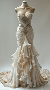 Mermaid Glamorous Wedding Dress Vintage Long Evening Dress S7117