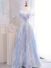 Purple Off Shoulder Tulle Sequin Long Prom Dress, Purple Formal Dress S7172