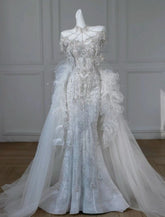Elegant Mermaid Sweetheart Tulle Lace Long Wedding Dresses S7258