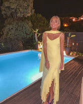 Sexy A line Straps Chiffon Yellow Long Prom Dresses S5315