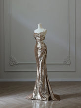 Golden formal dress Sexy Gold Mermaid Long Evening Dresses Prom Gown S6954
