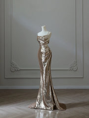 Golden formal dress Sexy Gold Mermaid Long Evening Dresses Prom Gown S6954