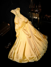 Gold strapless cinched waist ball gown R6966