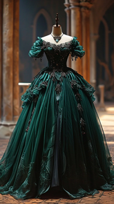 Green off-the-shoulder fitted waist slim-fitting ball gown with a full skirt R7199