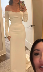 White Off Shoulder Simple Wedding Dress Evening Gown S6128
