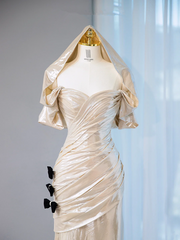 Light champagne-colored strapless, fitted, sexy long ball gown R9031