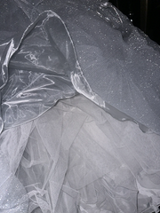 White strapless fitted waist tulle dress, princess-style long ball gown R6914