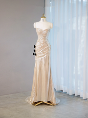 Light champagne-colored strapless, fitted, sexy long ball gown R9031