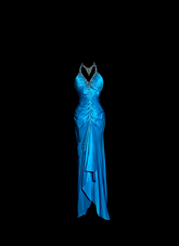 Blue halter-neck, fitted waist, pleated, revealing hips, sexy long ball gown R6675