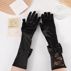 Stage performance long bow lace gloves satin wedding dress bride etiquette performance S6256