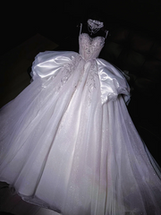 White suspender diamond waist slim fit puffy skirt long dress bridal dress R5722