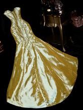 Gold strapless fitted mermaid long ball gown R6995