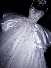 White suspender diamond waist slim fit puffy skirt long dress bridal dress R5722