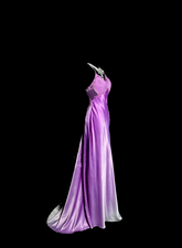 Light purple halter-neck, fitted waist, embroidered floral pattern, bodycon long ball gown R6677