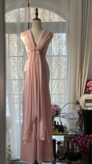 Light pink sleeveless fitted waist bodycon long ball gown R7712