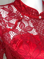 Red lace fitted waist classic long ball gown R6398