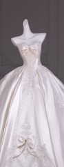 White tube top bow design waist slim fit puffy long dress bridal gown R5765