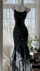 Black halter-neck fitted sexy bodycon long ball gown R7672