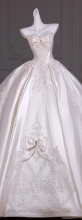 White tube top bow design waist slim fit puffy long dress bridal gown R5765