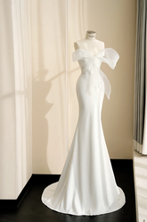 White collar bow tie waist slim fit hip elegant long skirt, prom dress R5684