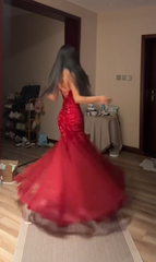 Sexy Spaghetti Strap Waist-Cinched Fitted Bodycon Mermaid Hem Sequin Prom Dress R7118