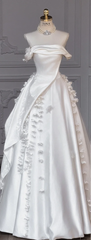 White tube top slim waist puffy long dress bridal gown R5767