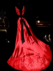 Red sequined halter-neck fitted long ball gown R6401