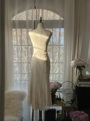 Apricot white sleeveless fitted waist bodycon long ball gown R7717