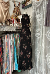 Black Chinese cheongsam print retro waist slim hip long skirt ball gown R6203