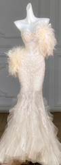 Apricot tube top diamond gentle style waist slim hip fishtail long dress bridal gown R5805