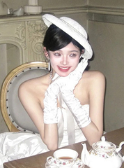 Gloves satin long white girls bride wedding dress birthday atmosphere S6232