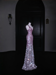 Purple gradient sequined waist slim long skirt, prom dress R5687
