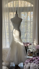 White halter-neck fitted bodycon long ball gown R7718