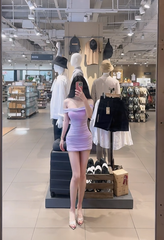 Light purple off-shoulder fitted waist bodycon sexy short ball gown R7909
