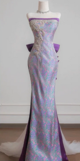 Purple strapless fitted mermaid skirt ball gown R6442