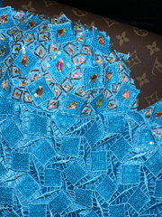 Blue strapless rhinestone-embellished fitted mermaid long ball gown R6404