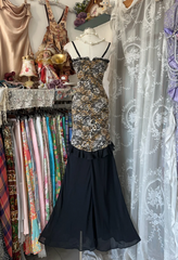Leopard print suspenders slim waist hip fishtail sexy long skirt ball gown R6169