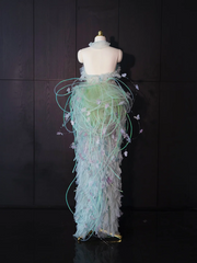 Light green halter neck fitted waist sexy long ball gown R8944