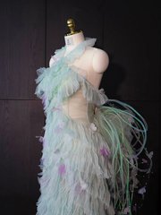 Light green halter neck fitted waist sexy long ball gown R8944
