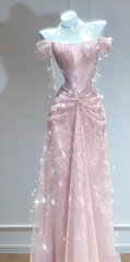 Silver sequined off-the-shoulder fitted long ball gown R6427