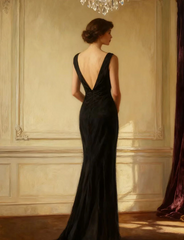 Black halter-neck V-neck elegant fitted long ball gown R6725
