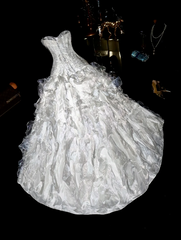 White strapless, fitted waist, pleated, elegant long ball gown R6924
