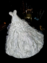 White strapless, fitted waist, pleated, elegant long ball gown R6924