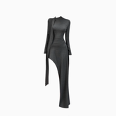 High-grade grey long-sleeved dress 2025 waist-hugging hip-wrapped slit long skirt R1283