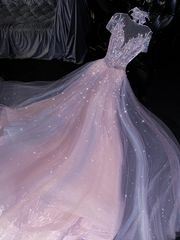 Light purple sequined fitted long ball gown with a cinched waist and full skirt R8735